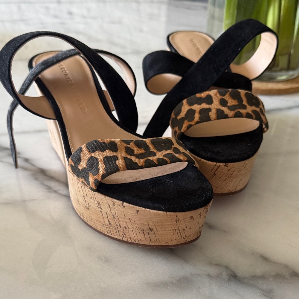 Veronica Beard Black and Leopard Print Platform Sandals